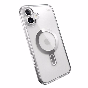 Speck Presidio Perfect-Clear dėklas su MagSafe ir ClickLock, skirtas iPhone 16 Plus, „Clear/Chrome“