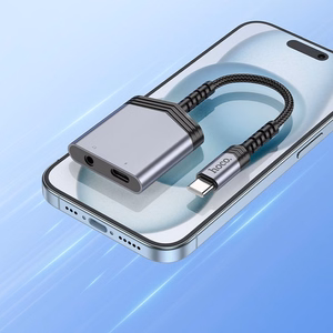 Adapteris Hoco (LS39) iš USB-C į (USB-C; 3,5mm) juodas