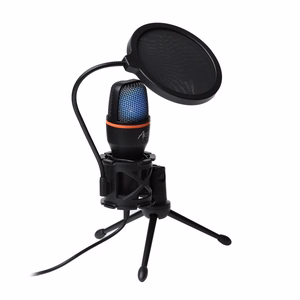 Condenser Microphone Art with membrane, standing, illuminated tripod AC-02 black