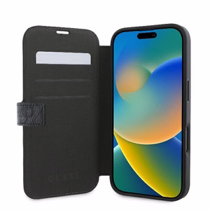 Guess 4G Metal Logo dėklas telefonui iPhone 16 - juodas