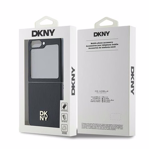 DKNY Dėklas telefonui Samsung Galaxy Z Flip6 odinis metalinis su Stack Logo - juodas