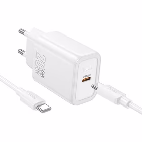 Įkroviklis Hoco USB-C QC PD 20W + kabelis USB-C į USB-C N60 baltas