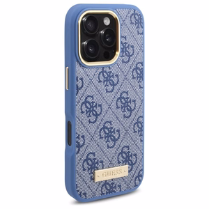 Guess 4G Logotipo plokštelė Magnetinis dėklas telefonui iPhone 16 Pro - mėlynas