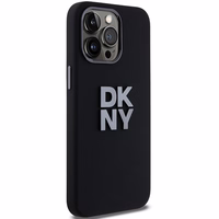 DKNY skystojo silikono metalinio logotipo dėklas telefonui iPhone 15 Pro - juodas
