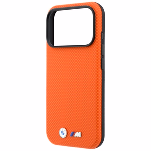 BMW M Quadrille Kevlar Metal Logo MagSafe dėklas, skirtas iPhone 17 Pro / 18 Pro – oranžinis