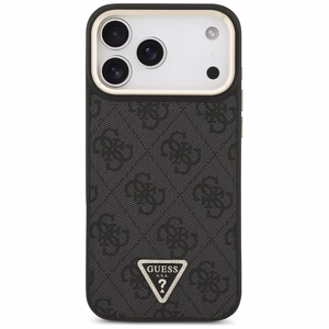 Guess 4G trikampio logotipo magnetinis dėklas telefonui iPhone 17 Pro Max - juodas ir auksinis