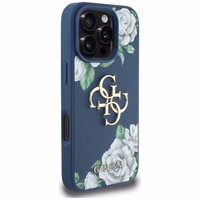 Guess Grained Roses Big 4G logo dėklas telefonui iPhone 16 Pro - mėlynas