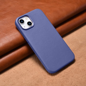 iCarer Dėklas Odinis viršelis natūralios odos iPhone 14 Plus šviesiai violetinis (suderinamas su MagSafe)