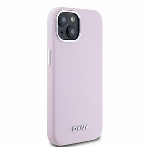 DKNY dėklas telefonui iPhone 15 6,1" DKHMP15SSMCHLP rožinė HC Magsafe silikonas su horizontalus metalinis logotipas