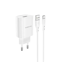 Borofone Sieninis įkroviklis BN1 Innovative - USB - 2,1A su USB į Type C baltas