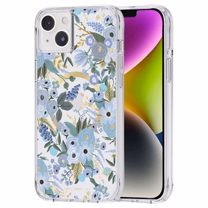 Rifle Paper Clear MagSafe dėklas, skirtas iPhone 14 Plus, „Garden Party Blue“ rašto
