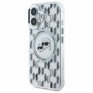 Karl Lagerfeld IML Monogram Karl & Choupette Head Magnetinis dėklas telefonui iPhone 16 - skaidrus