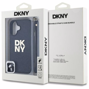 DKNY Wrist Strap Stock Logo dėklas telefonui iPhone 16 - juodas