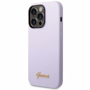 Guess GUHCP14XSLSMU iPhone 14 Pro Max 6.7" violetinis kietasis dėklas silikoninis Vintage Gold Logo