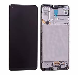 Ekranas Samsung A217 A21s su lietimui jautriu stikliuku ir rėmeliu originalus Black (service pack)