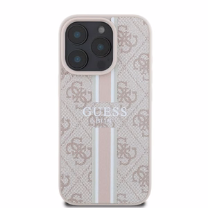 Guess 4G Spausdintų juostų MagSafe iPhone 16 Pro dėklas - rožinis