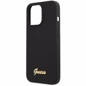 Dėklas Guess GUHCP13XLSLMGBK iPhone 13 Pro Max 6.7" juoda/juoda kietas dėklas Silikoninis Užrašas Auksinis Logotipas