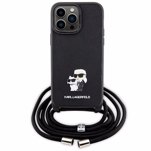 Karl Lagerfeld KLHCP14XSAKCPSK dėklas iPhone 14 Pro Max 6.7" kietas dėklas - juodas kryžminis Saffiano metalinis smeigtukas Karl&Choupette