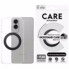 CARE by PanzerGlass Funkcinis juodas dėklas su stovu ir QI Samsung Galaxy S25 Edge - skaidrus