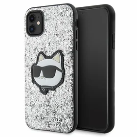 Karl Lagerfeld KLHCN61G2CPS iPhone 11 / Xr 6.1" sidabrinis kietas dėklas Blizgučiai Choupette Emblema