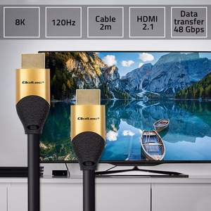 Qoltec 50355 – HDMI 2.1 Ultra High Speed laidas, 8K 60 Hz, 28 AWG, auksinis, 2 m
