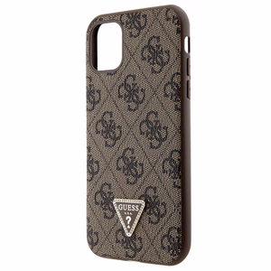 Guess GUHCN61P4TDSCPW dėklas iPhone 11 / Xr - rudas kryžminis 4G metalinis logotipas
