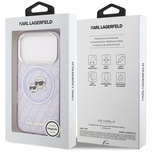 Karl Lagerfeld IML Blizgantis Karl & Choupette Heads Logo magnetinis dėklas telefonui iPhone 17 Pro Max - violetinis