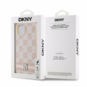 DKNY Odinis languotas mono raštas ir spausdintos juostos dėklas telefonui iPhone 15 / 14 / 13 - rožinis
