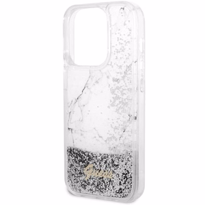 Guess GUHCP14LLCSGSGH iPhone 14 Pro 6.1" baltas kietas dėklas telefonui su skystu blizgučiu marmurinis