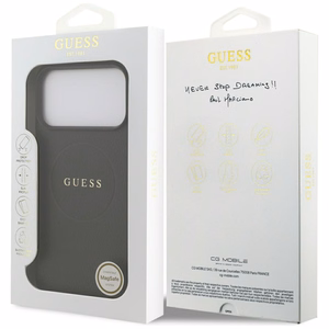 Guess Grained Gold Ring MagSafe dėklas, skirtas iPhone 18 Pro Max / 17 Pro Max – spalva: juoda