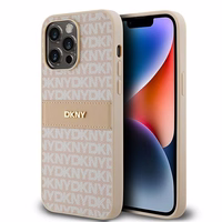 DKNY Odinis mono juosta ir metalinis logotipas dėklas telefonui iPhone 14 Pro Max - rožinis