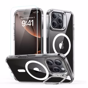 ESR Classic Hybrid Kickstand Halolock MagSafe dėklas rinkinys su stovu + grūdintas stiklas iPhone 16 Pro - skaidrus