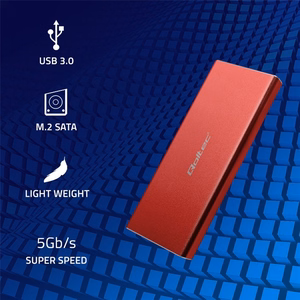 Qoltec 51831 dėklas | M.2 SSD | SATA | NGFF | USB 3.0 | Super speed 5Gb/s | 2TB | raudonas