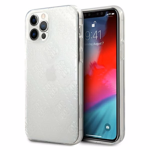 Guess GUHCP12M3D4GTR iPhone 12/12 Pro 6.1" skaidrus kietas dėklas 4G 3D rašto kolekcija