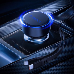 Orico Dual Stretch 60W USB-C automobilinis įkroviklis su dviem sutraukiamais USB-C + Lightning laidais - juodas