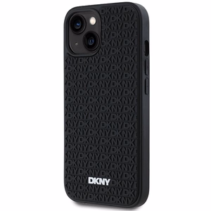 DKNY 3D Guminis dėklas su pasikartojančiu raštu iPhone 15 Plus - juodas