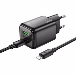 Įkroviklis telefonui Hoco USB A + USB C QC3.0 PD 3A 20W + kabelis USB C į Lightning N52 juodas
