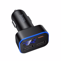 Įkroviklis automobilinis Hoco Z63A 42W (2xUSB 1xUSB-C LCD) juodas