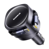 Baseus Enjoyment Max automobilinis įkroviklis su USB-C+USB-C kabeliais 60W juodas