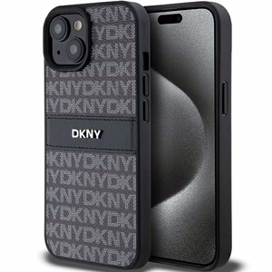 DKNY Odinis mono juosta ir metalinis logotipas dėklas telefonui iPhone 15/14/13 - juodas