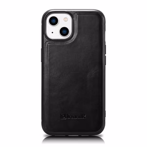 Чехол iCarer Leather Oil Wax из натуральной кожи для iPhone 14 Plus чёрный