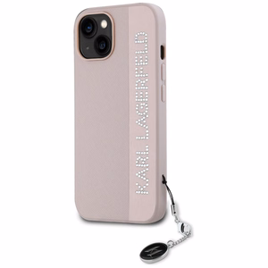 Karl Lagerfeld Saffiano Rhinestones & Charm dėklas telefonui iPhone 15 / 14 / 13 - rožinis
