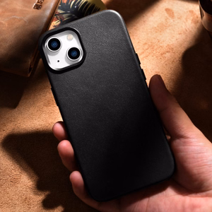 iCarer Dėklas Odinis viršelis iPhone 14 Plus natūralios odos dėklas juodas (suderinamas su MagSafe)