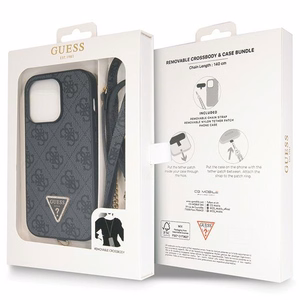 Guess GUHCP14LP4TDSCPK dėklas iPhone 14 Pro - juodas kryžminis 4G metalinis logotipas