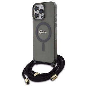 Guess Kryžminis Laidas Užrašas Magnetinis dėklas iPhone 16 Pro - juodas