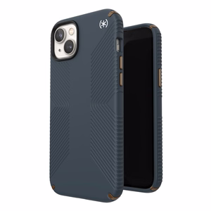 Чехол Speck Presidio2 Grip для iPhone 15 Plus / 14 Plus, с нескользящим покрытием, цветовая комбинация «Charcoal / Cool Bronze / Slate»