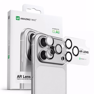 AmazingThing Objektyvo Stiklas iPhone 17 Pro / Pro Max su Sidabriniu Aliuminio Rėmu