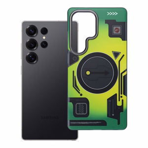 Dėklas telefonui FORCELL F-PROTECT Levels su dviguba 4D technologija, militarinis kritimo testas, suderinamas su MagSafe, SAMSUNG S25 ULTRA, cyber žalias