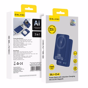 Blavec išorinė baterija 10000mAh BJ-04 Slim 13,5mm - Type C - 22,5W magnetinė Magsafe 3 in 1 (PBBJ04-MC10N) tamsiai mėlyna stiklas