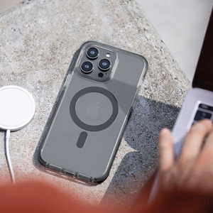 Uniq Combat dėklas telefonui iPhone 14 Pro 6.1" su Magclick įkrovimu - juoda / betono pilka